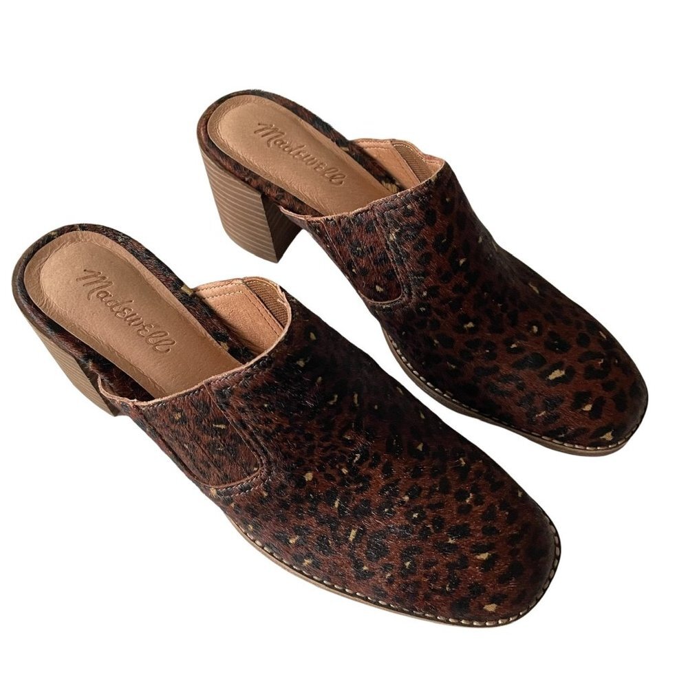 Madewell The Carey Block Clog Mule in Painted Leopard Calf Hair 8.5 Squared Toe